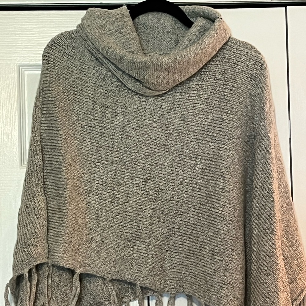 GH Bass & Co. Cowl-Neck Sweater Poncho w/Fringe